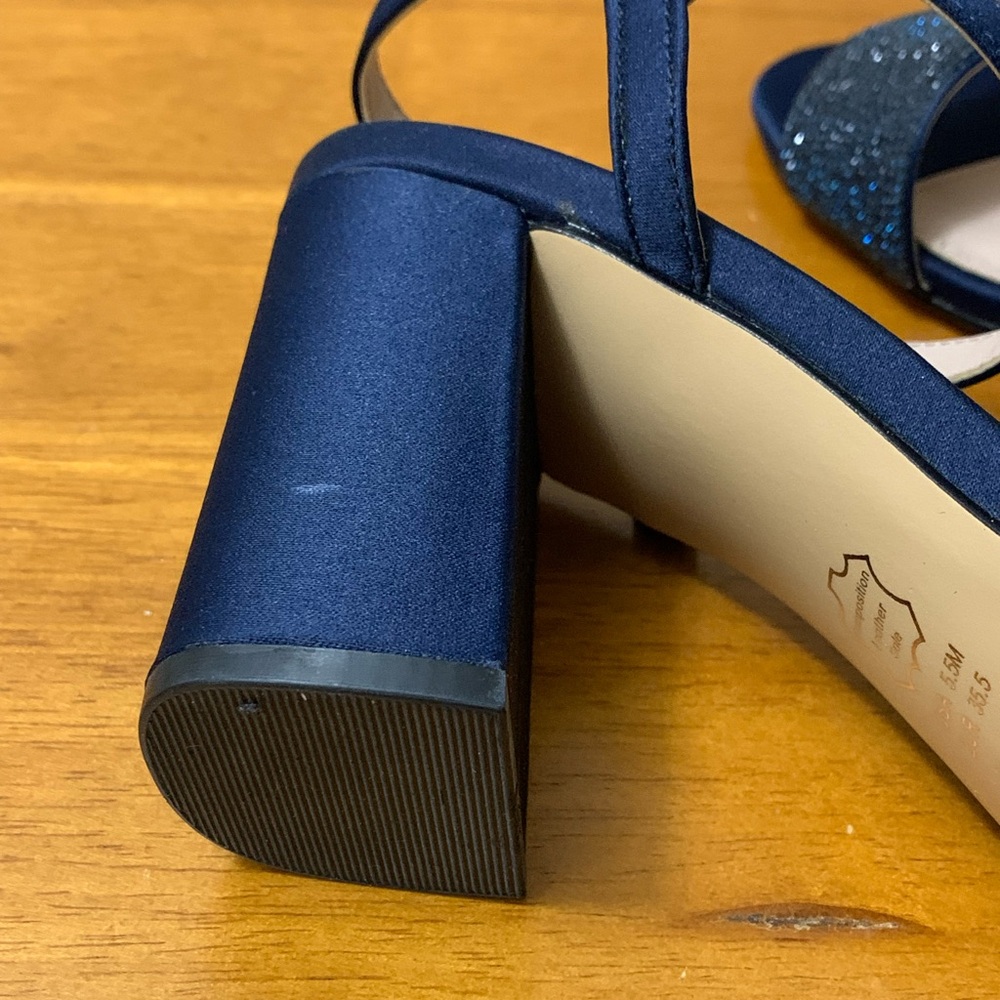 Nina Haven Rhinestone Ankle Strap Block Heel Sandals Navy Luster Satin Sz 5.5M - Picture 9 of 14